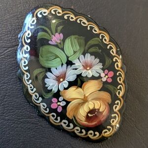 Floral Hand-Painted Russian Brooch